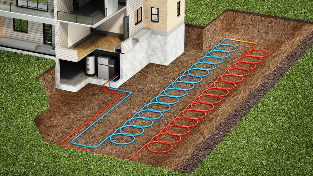 Diagram showing how a ground source heat pump works